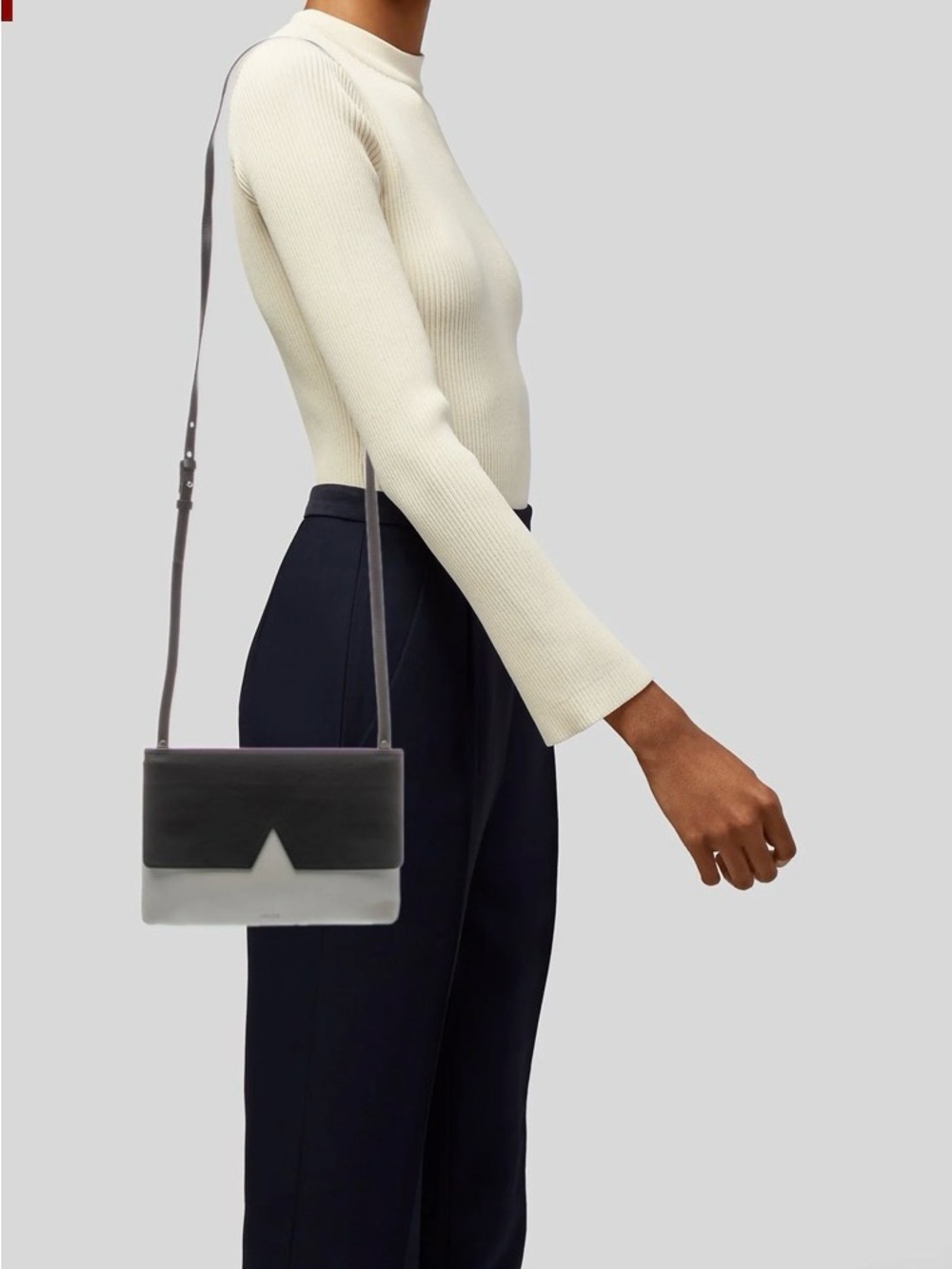 VINCE Two-Tone Black and Gray Crossbody Bag - Minimal Leather Shoulder Bag